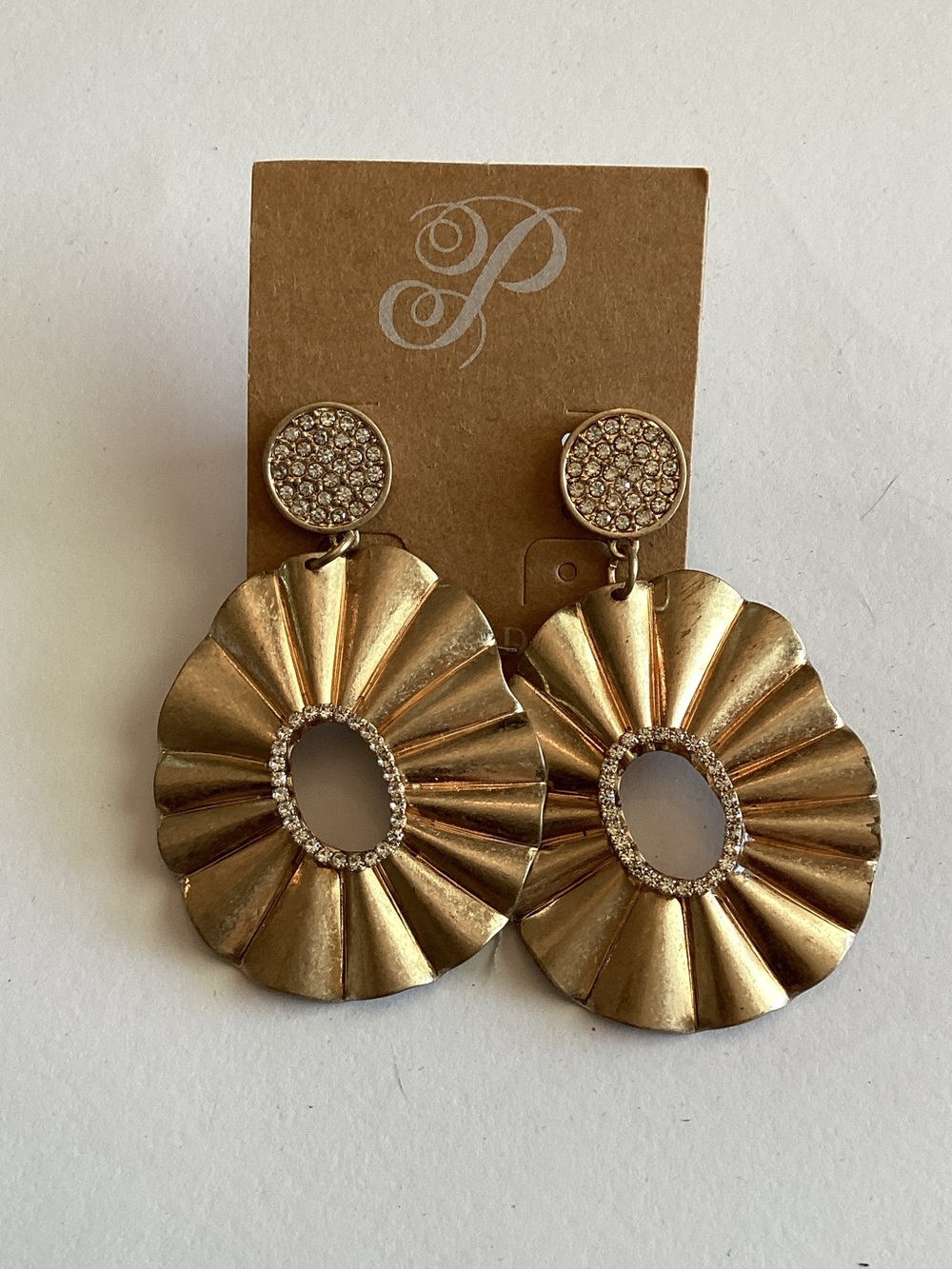 Plunder Gold Floral Ruffle Drop Earrings with Crystalβ Halo
